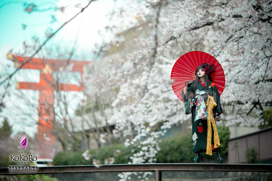 着物で桜ポートレート撮影