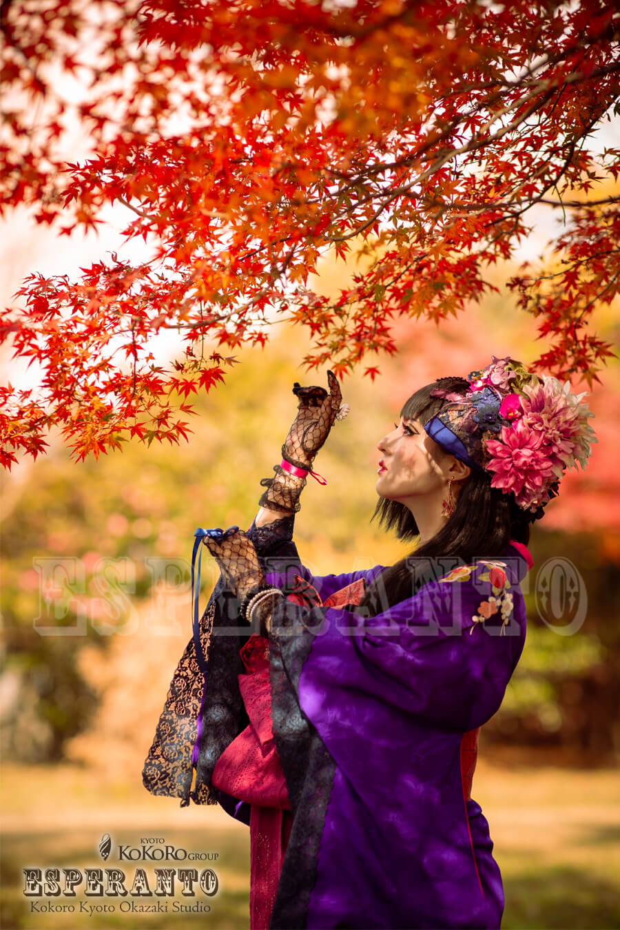 紅葉野外撮影着物ポートレート