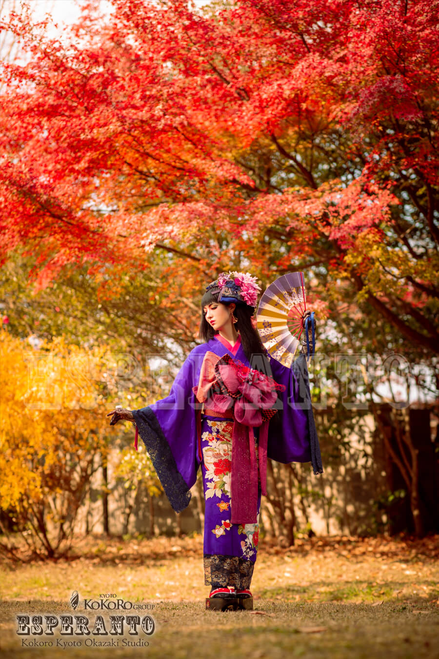 紅葉野外撮影着物ポートレート