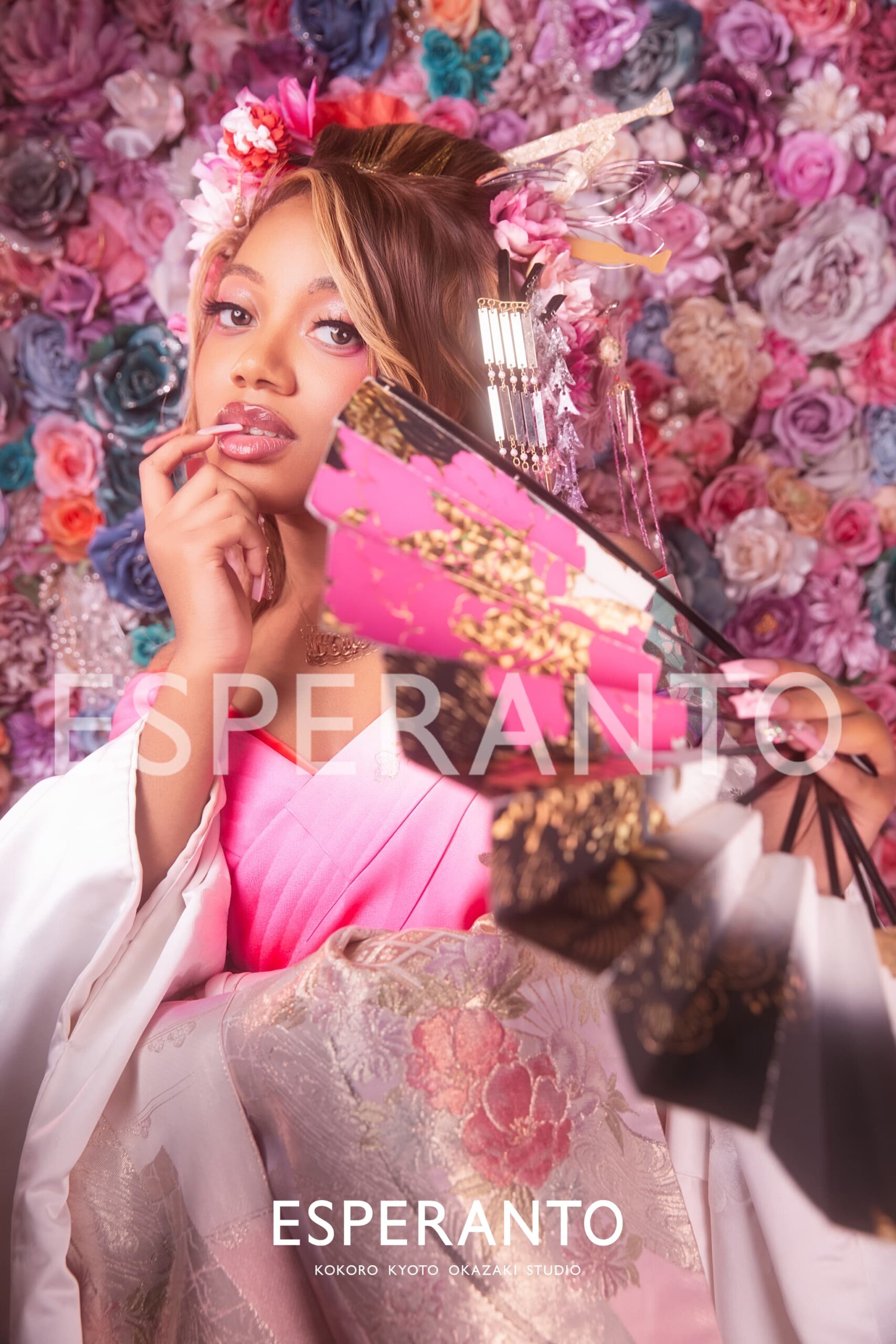 Flower Wall Pale ver.で撮影したお姫様のような花魁体験